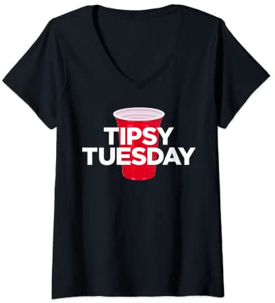 Femme Tipsy Tuesday – Gobelet rouge en plastique pour fête d'alcool pour homme et femme T-Shirt avec Col en V