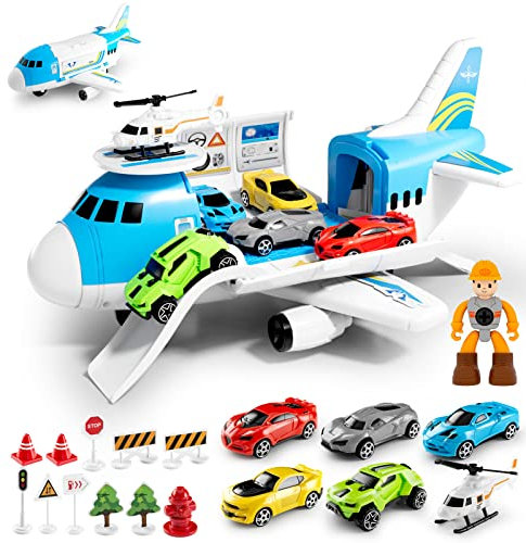 Anby families Spielzeug ab 3 Jahre Junge,19 in 1 Transport Flugzeug Spielzeug Auto Kinder,Lernspielzeug für Junge Mädchen