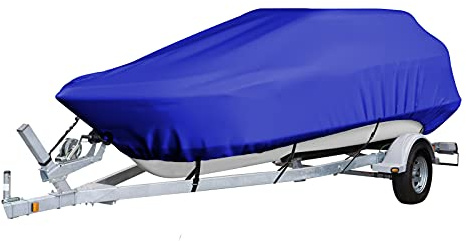 ELVONS Copertura del Telone della Barca, 210d Resistente alla Polvere Copri Barca all Season con Cordino Elastico Regolabile Adatto per Barche A V,11-27piedi,Blu,12~14ft(450cm*230cm)