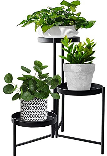 MUAEEOK Metal Plant Stand Indoor Outdoor 42cm High 3 Tier Flower Pot Holder Shelf Heavy Duty Potted Flower Pot Organizer Wrought Iron Planter Display Rack Corner Vertical Shelves for Garden