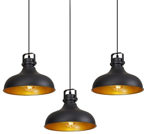 ALAISLYC Black Farmhouse Pendant Lights Matte Pendant Lighting for Kitchen Island Industrial Adjustable Height Vintage Dome Hanging Light Fixtures for Barn, Dining Room 3 Packs