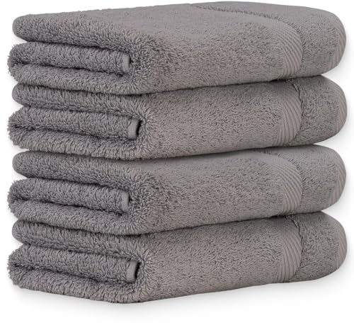 Luckytowel Duschtuch Set 70x140 cm – Oeko-TEX Badetücher aus 100% Baumwolle mit 600 g/m² – Badehandtuch groß mit Aufhängeschlaufe – flauschig & saugstark – Frottee Handtücher Set – 4er Pack Grau