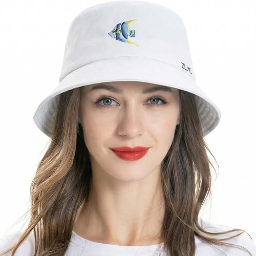 ZLYC Damen Baumwolle Fischerhüte Bestickte Sommerhut Anglerhut Outdoor Fischerhut
