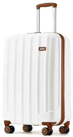 Kono 55x35x20cm Carry-on Suitcase for EasyJet Super Lightweight ABS+PC Suitcase with 4 Wheels Spinner Luggage Vertical Strip Travel Trolley Case (Cream White)