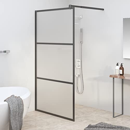 Homgoday Parete doccia walk-in, 100 x 195 cm, vetro smerigliato ESG nero, per vasca da bagno, doccia, divisorio, pareti divisorie