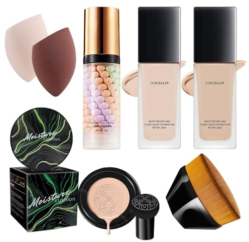 Shefave Full Coverage Foundation Makeup Set - 7 Pcs All In One Makeup Kit - Foundation Full Coverage|Mushroom Head Air Cushion CC Cream|Face Primer|Makeup Brush & Sponge