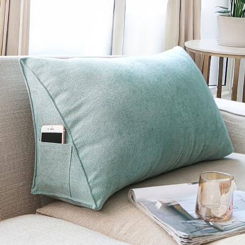Dreieckige Lesekissen, Rückenkissen Sofakissen groß Für Bett Und Sofa, Keilkissen Rückenlehne Kopfteilkissen mit abnehmbarem Bezug (Color : Lake Blue, Size : 90cm)