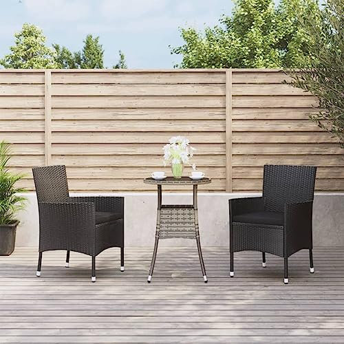 CIADAZ 3-TLG. Garten-Bistro-Set mit Kissen Schwarz Poly Rattan Bierzeltgarnitur, Gartenbar, Biertisch Bierbänke, Essgruppe, Gartenmöbel Set, Balkonmöbel, 3187426