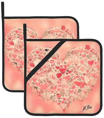 Presine a forma di cuore rosso per barbecue, presine resistenti al calore, cuscinetti caldi, cottura al forno (confezione da 2)