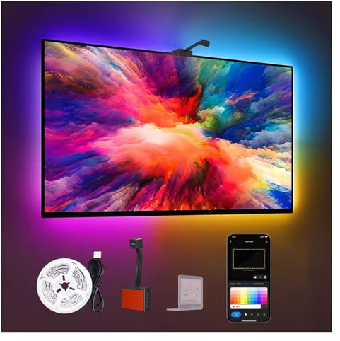 PurezmMoto LED-Hintergrundbeleuchtung, Smart TV Band, WLAN, Bluetooth, mehrfarbig, 3,8 m TV LED Lights für 55 – 75 Zoll, intelligente Farbauswahl, Synchronisation mit dem Rhythmus der Musik