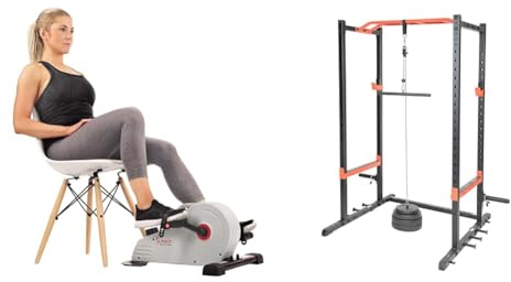 Sunny Health & Fitness Magnetic Under Desk Pedal Exerciser, Dual Function Mini Exercise Cycle Bike + Unisex's LAT Pull Down Attachment for Power Racks and Cages – SF-XFA006, Black, One Size