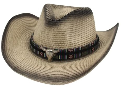 AHDMR Unisex Cowboyhut, Sommer, Panama, atmungsaktiv, Strohhut, Farbverlauf, Sonnenhut, Strand, breite Krempe, Cowgirl-Hut, Western, Sonnenschutz, UV-Schutz, Fedora und Trilby, faltbar