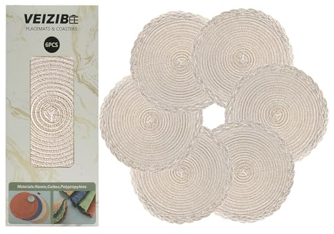 VEIZIBEE Tischsets oder Untersetzer， Gewebte runde Tischsets 6er 30cm, Tischmatten Hitzebeständige Geflochtene Tischsets Waschbare Runde Hand gewebte Platzmatten für Küche Esstisch Europäische Art