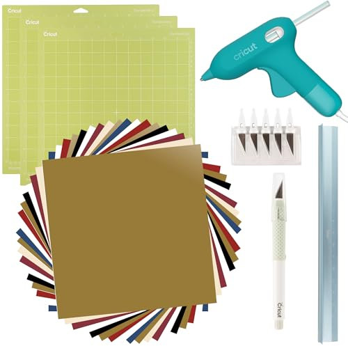 Cricut Ultimatives Starter-Set – abnehmbares Premium-Vinyl, Matten, Messer-Set, Klebepistole, Schneidelineal und Werkzeug-Set (für Maker & Explore Family Machines)