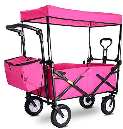 CUNTO Klappwagen, tragbarer Gartenwagen, Tragfähigkeit 80 kg, mit Sicherheitsgurt, Markise, Kühltasche, großer Lunchbox, für Picknicks, Camping, Einkaufen, Strände, Konzerte