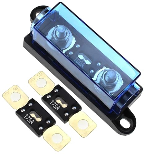 RKURCK 1-Wege-Mega/AMG-Sicherungshalter, 175 A, Bolz-Sicherung, M8, 5/16 Zoll (2 Stück 175 A Sicherungen + 1-Wege-Sicherungshalter, 100 A)
