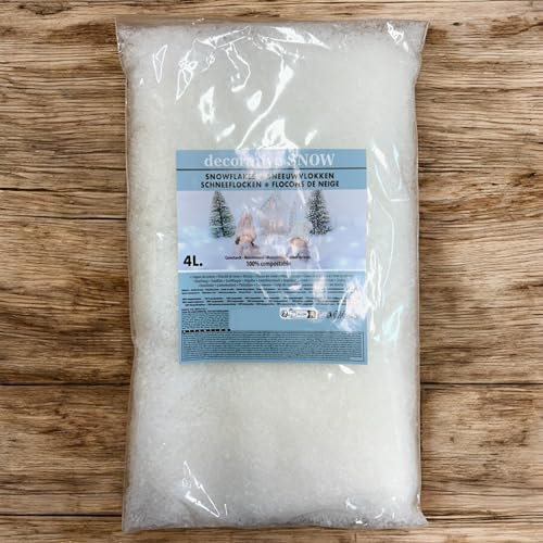 MIJOMA Natural Kunstschnee, Streuschnee ökologisch abbaubar - künstlicher Schnee für Winterlandschaft & Weihnachtsdekoration, weiß extra fein Pulverschnee, 4 Liter