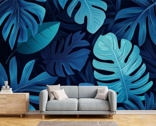 YarnAdventures Papier Peint Photo Poster Mural Plantes tropicales,feuilles de bananier bleues,Personnalisé Salon Bureau Chambre Restaurant Bar Café Toile De Fond,400x280cm