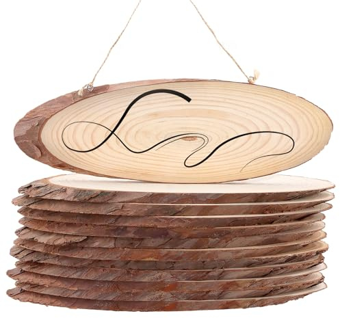 KEILEOHO 12 dischi ovali di legno 30 cm, dischi ovali, decorazione per alberi da 10-12 cm di larghezza, dischi di legno incompiuti per fai da te