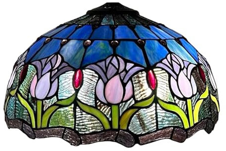 BOTOWI 16 Pouces Tulipe vitrail Abat-Jour, Abat-Jour de Remplacement Tiffany, Uniquement Fait à la Main rétro Abat-Jour en Verre Remplacement pour Lampe de Table Suspension lampadaire plafonnier,Bleu