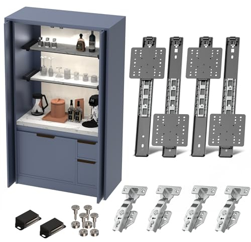 Cabinet Pocket Door Slide Hinge Kit for Inset Application, Pivot Pocket Door Slides for Cabinet wiht Hinges, Pivot Sliding Door Runners Hardware System for Cabinet Doors (14/350mm, Count, 2.0)