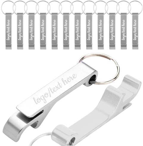 48pz Personalizzato Apribottiglie incisi con logo/Text, Apribottiglie Portachiavi in alluminio per birra e bevande per bomboniere, compleanni, bar, matrimoni, ospiti, anniversari, Natale (Argento)