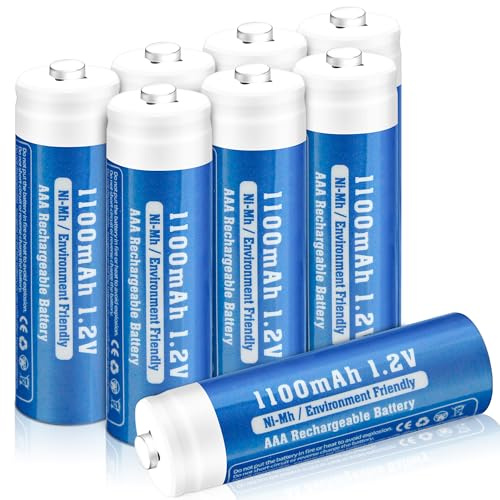KLGFI Akku AAA 8 Stück, 1100mAh AAA Akkus Wiederaufladbar, NI-MH Aufladbare Batterien AAA, Hohe Kapazität 1.2V Battery, Geringe Selbstentladung Haushaltsbatterien (Blau)