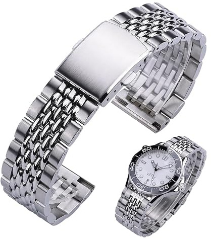 London Craftwork Armband aus Edelstahl, 20 mm / 20 mm, gerades Enden, kompatibel mit Omega 007 Seamaster Planet Ocean, 20 mm (Silber/Gold), Edelstahl, ohne Edelstein