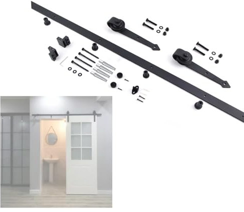 Kit Scorrevole For Porta Da Fienile, Binario For Ferramenta For Armadio Con Porta Da Fienile, Kit Scorrevole For Binario Armadio, Guida For Pavimento Regolabile,For Porta Singola Larga 66-198 Cm(134