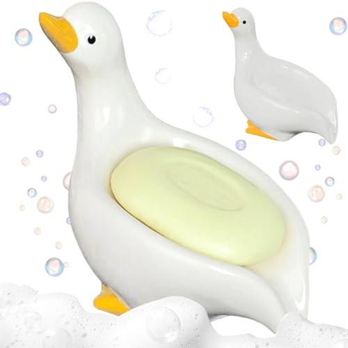 Pesoncarl Soap Dishes, Cute Soap Dish, Duck Shape Ceramic Soap Dish, Self Draining Bar Soap Holder, Non-Slip Bathroom Soap Dish for Shower Bathroom Tub Kitchen Sink