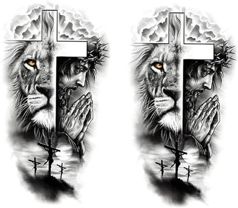 2 Blätter Temporäre Religiöse Löwen Kreuz Tattoo Jesus Tattoo XQB380x2