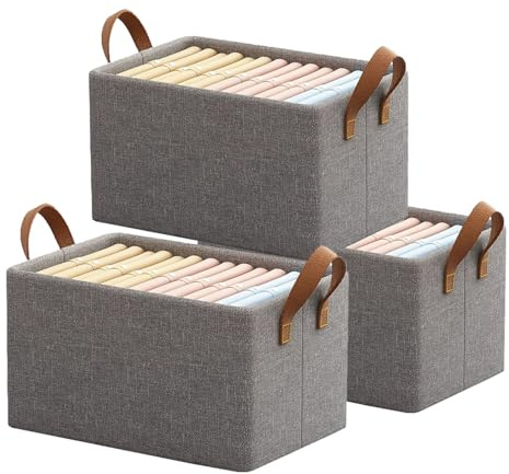 Kiswleon Lot de 3 boîtes de rangement pour étagères, paniers de rangement avec poignées, organisateur d'armoire pour salle de bain, placard, tiroir, 40 x 27 x 21 cm