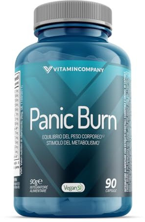 VitaminCompany - Panic Burn - Aiuta l'Equilibrio del Peso Corporeo e il Metabolismo dei Lipidi, Senza Caffeina, Combinazione di Estratti Vegetali e Nutrienti, 90 Capsule