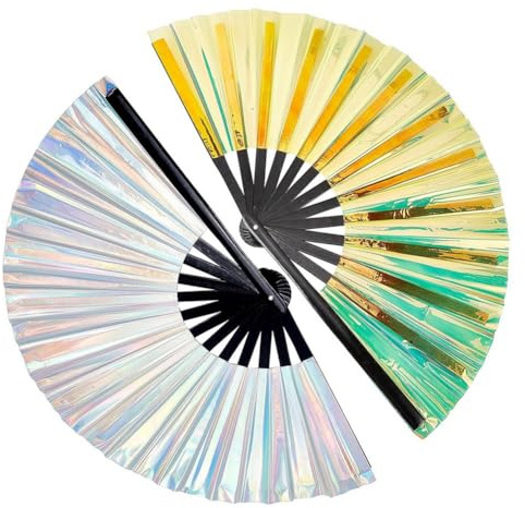 YEHEI 2 Stück Holographische Raves Fan Klappfächer Dekorative Klappfächer Faltbarer Fächer für Frauen Männer Halloween Pride Outfits Hochwertig