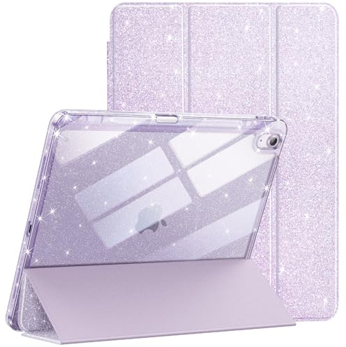 JETech Glitter Fodral för iPad Air 11-Tum M4/M3/M2 (2026/2025/2024), iPad Air 5/4 (2022/2020 5:e/4:e) med Pennhållare, Söt Sparkly Smal Case för Kids och Flickor, Glänsande Klar Bakskal (Lila)