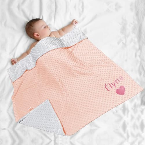 XIAOMA Couverture Bébé Personnalisée avec Prénom Brodé,Plaid Enfant Personnalisé,Cadeau Naissance Garçon Fille,Doudou Maternelle pour Sieste,Idéale pour Baptême de Bebe(Rose pâle)
