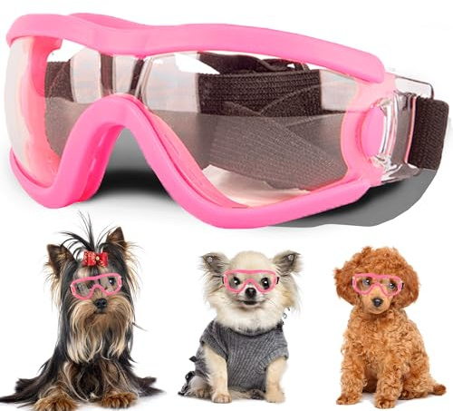 Små hundsolglasögon, UV400 vindtäta glasögon med justerbar rem och mjuk ram för hundvalpögonskydd