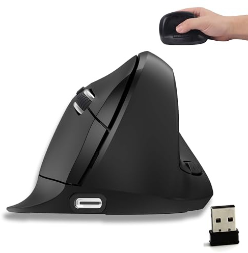 Wireless Mouse Ergonomic Vertical Rechargeable Bluetooth Dual Mode Silent Portable Cordless Optical Mice High Precision Comfortable Grip for PC Laptop Tablet Mobile Boys Girls Men Women Gift（Black）