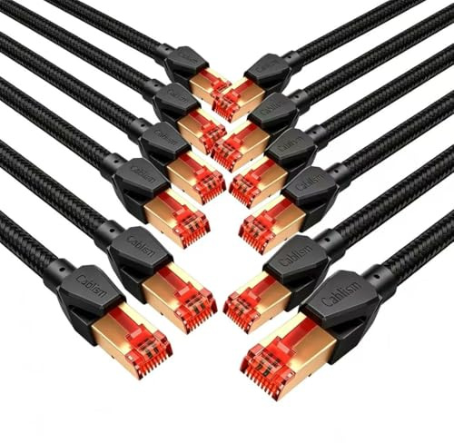 cablism Cavo Ethernet Cat 8 1M-12Pezzi, Cavo di rete LAN 40 Gbps schermato SFTP Internet 2000 MHz RJ45 Cavo patch placcato oro (1Metri-12Pezzi)