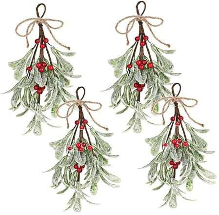 Shibida 4PCS Künstliche Mistelzweige Misteldekoration mit Roten Beeren, Künstliche Mistelblumenstiele Künstlicher Mistelzweig Weihnachts Mistelzweig Hängedekoration Weihnachten Mistelzweige Deko