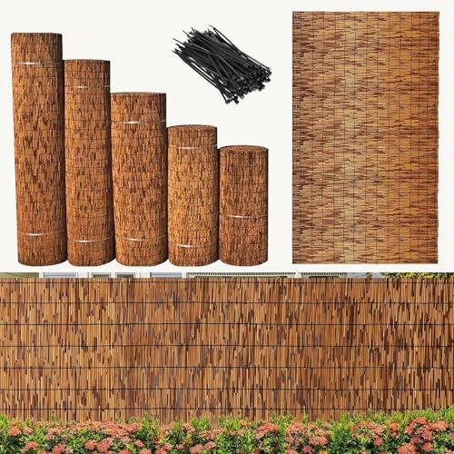 Rouleaux de clôture en bambou pour intimité extérieure - Rideau décoratif résistant aux intempéries - 0,6 à 1,8 m de haut - Idéal pour jardin, porche, piscine, toit, mur, 91 x 100 cm