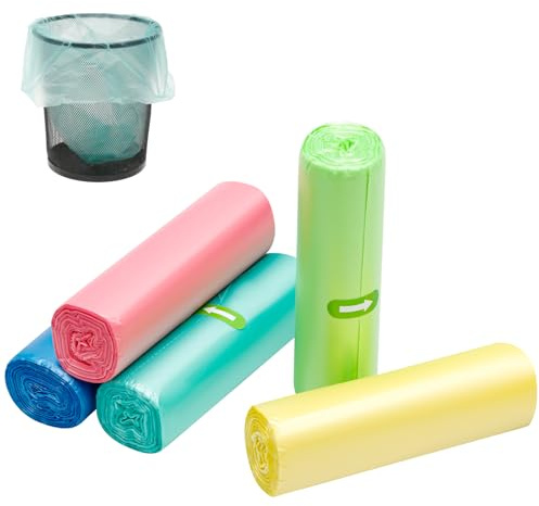 Lot de 100 sacs poubelle bio de 10 l, 5 couleurs, sacs poubelle biologiques, compostables, indéchirables, pour cuisine, bureau, salon (45 x 50 cm)