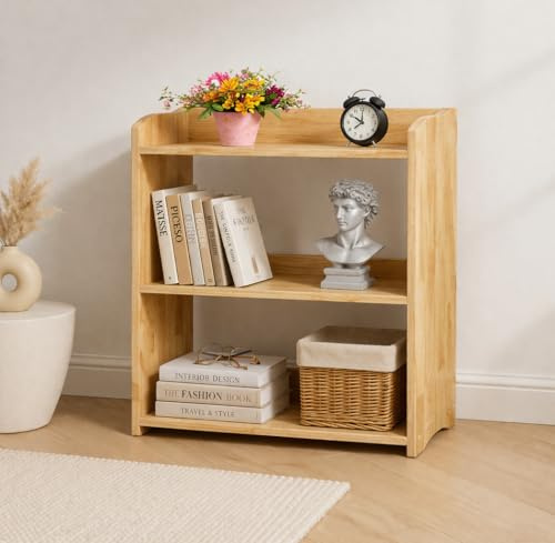 YCICI Natural Wood Bookshelf, 3 Tier Bookcase, Freestanding Display Storage Shelves Open Bookshelf for Bedroom, Living Room and Office (Natural, 3 Tier W24.4'')