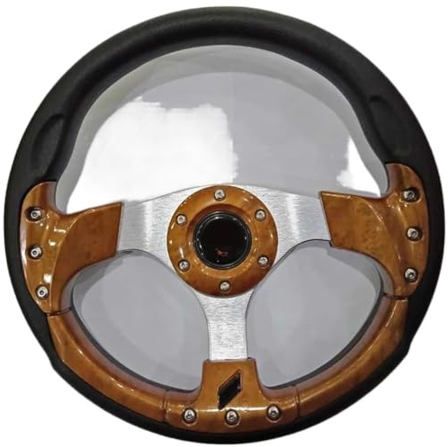 Volante Desplazado Volante de coche aluminio 13 pulgadas y 320MM, volante deportivo competición con botón bocina, accesorios universales(Wooden)