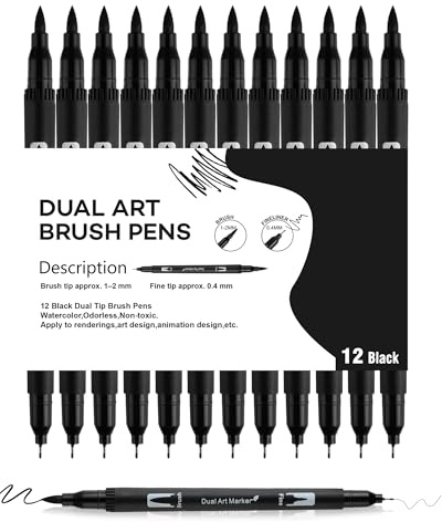 IMALPQPP 12 Stück schwarze filzstifte, filzstifte dicke und dünne, dual brush pen set, fineliner schwarz – Ideal zum Zeichnen, Skizzieren und Malen