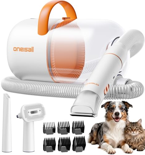 oneisall Aspirateur de toilettage pour chien – Aspiration 15 000 Pa, capture 99 % des poils d'animaux pour réduire la perte de poils, tondeuse de toilettage pour chien et brosse silencieuse (≤ 59 dB