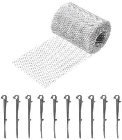 sourcing map Rotolo di rete in alluminio, 6,1 m x 12,7 cm, protezione per grondaie, rete ispessita, protezione per foglie con clip grigie da foglie, ramoscelli, rami, detriti