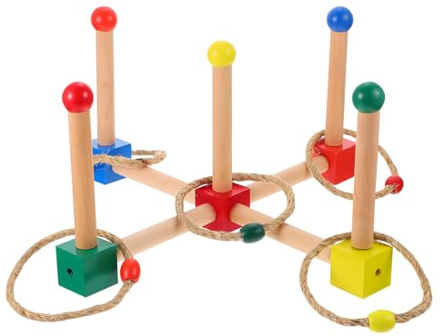 VICASKY Holz Wurfspiel Garten Quoits Satz Bunt Robustes Ringwurfspielzeug für Interaktives Outdoor von Hand Auge Koordination Zufällige Farbe