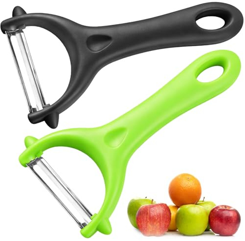 Potato Peeler Set - 2 Y-Shape Vegetable Peelers in Black & Green with Ergonomic Non-Slip Handle & Sharp Blade for Fruit Carrot Eggplant Cucumber