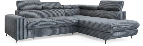Masseno Ecksofa VELISS T R-S mit Schlaffunktion L-Form, Klassisch Sofa mit Bettkasten, Wohnzimmersofa, Couch, Soffa, Bettsofa, Couchgarnitur - Grau, TILIA 85